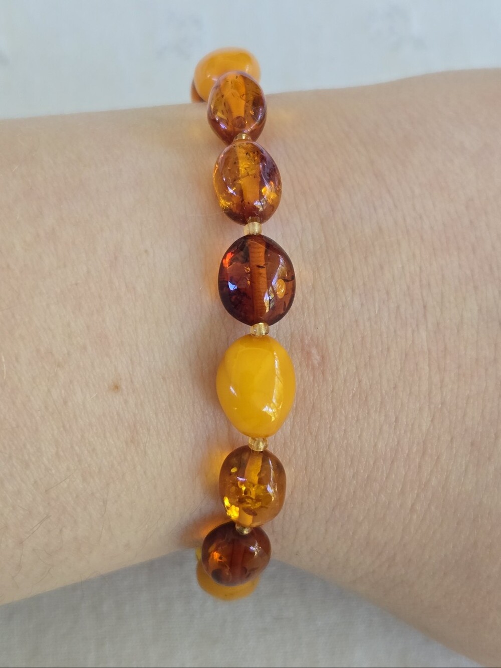 Vintage Amber Bead Stretch Bracelet - Honey & Cognac